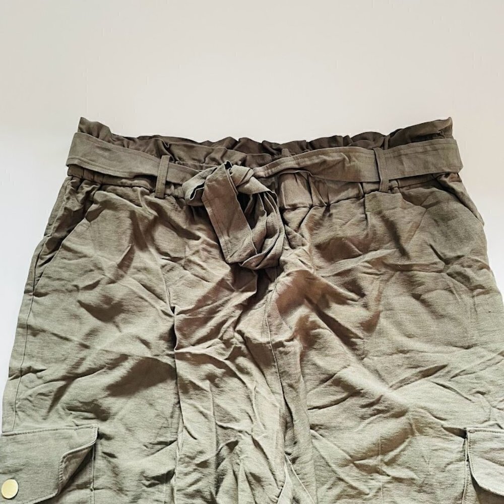 NWT Ann Taylor LOFT Pant Trouser Cargo Utility Belt Tie Waist Olive Green XL - Picture 5 of 12